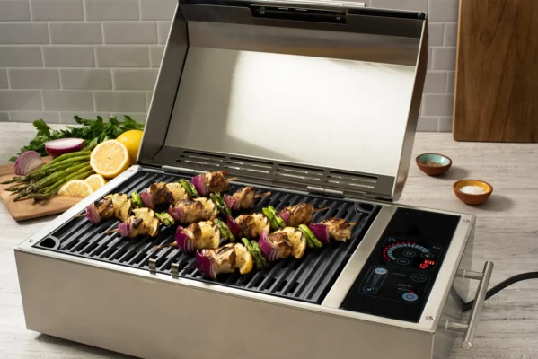 Kenyon Argentina parrillas electricas portables Frontier-Grill-with-Chicken-Kebobs