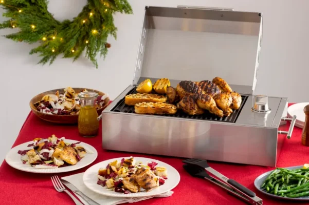 Kenyon Argentina parrillas electricas portables Grilled-Citrus-Spatchcocked-Chicken-with-Celery-Fennel-and-Apple-Bread-Salad